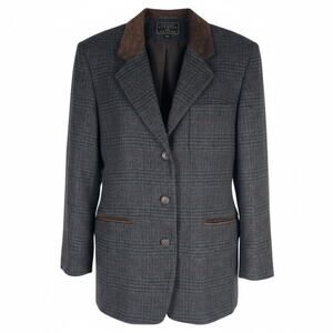 Express Suede Collar Wool Plaid Blazer Jacket Suede Gray Brown Size L